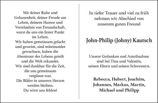 Traueranzeige von John-Philip Kautsch von Odenwälder Echo