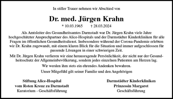 Traueranzeige von Jürgen Krahn von Darmstädter Echo