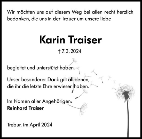 Traueranzeige von Karin Traiser von Rüsselsheimer Echo