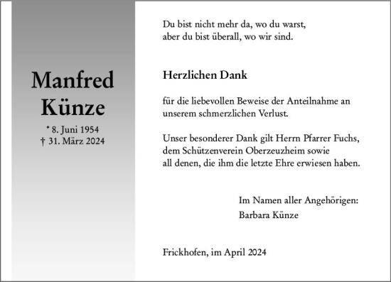 Traueranzeige von Manfred Künze von Nassauische Neue Presse
