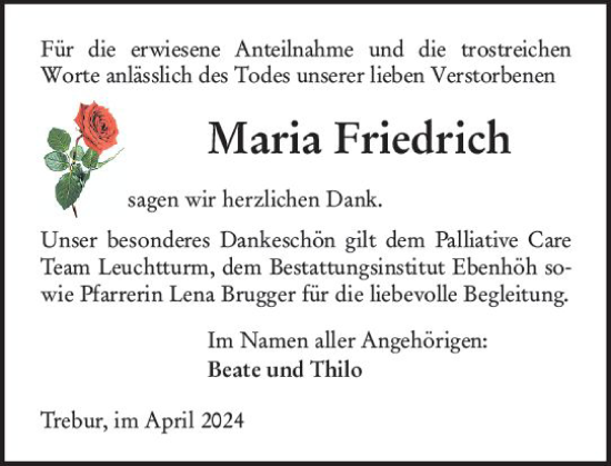 Traueranzeige von Maria Friedrich von Groß-Gerauer Echo