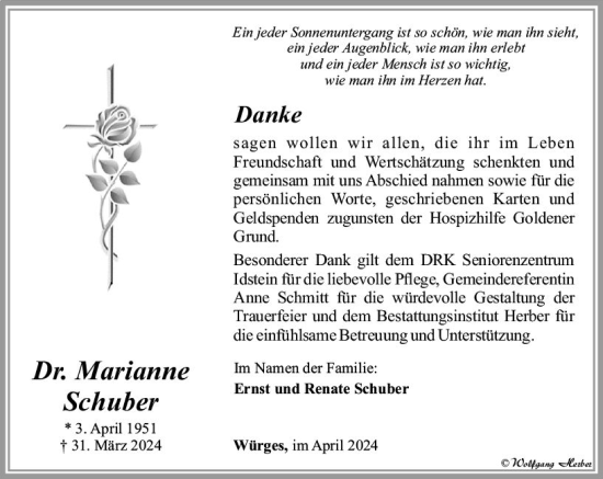 Traueranzeige von Marianne Schuber von Camberger Anzeiger