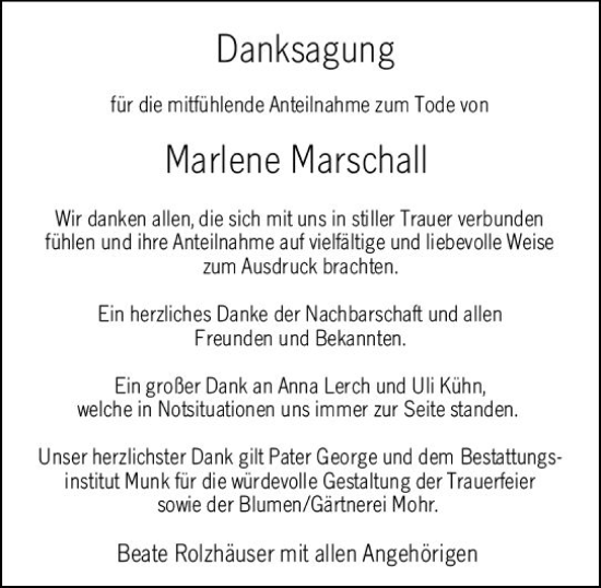 Traueranzeige von Marlene Marschall von Hochheimer Zeitung