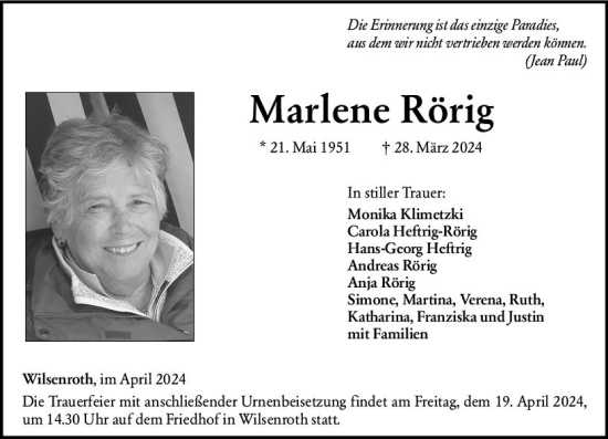 Traueranzeige von Marlene Rörig von Nassauische Neue Presse