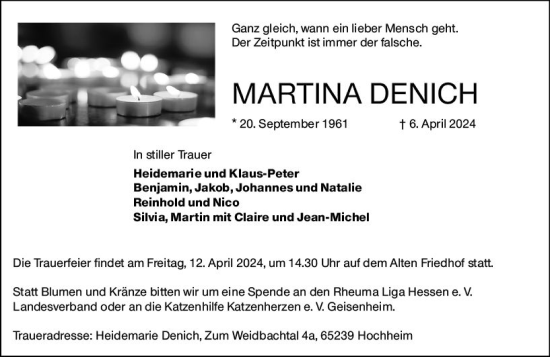 Traueranzeige von Martina Denich von Hochheimer Zeitung