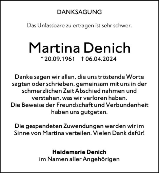 Traueranzeige von Martina Denich von Hochheimer Zeitung