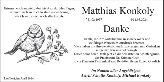 Traueranzeige von Matthias Konkoly von Wetzlarer Neue Zeitung