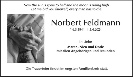 Traueranzeige von Norbert Feldmann von Darmstädter Echo