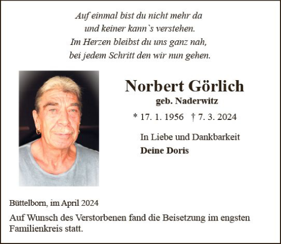 Traueranzeige von Norbert Görlich von Groß-Gerauer Echo