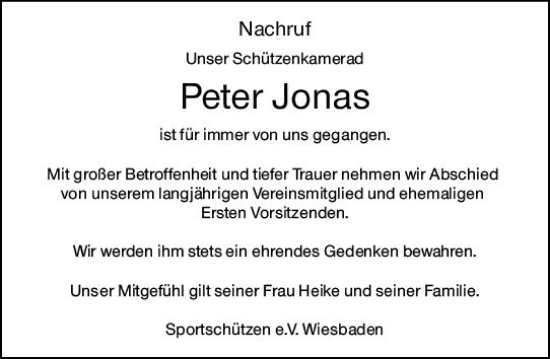 Traueranzeige von Peter Jonas von Hochheimer Zeitung