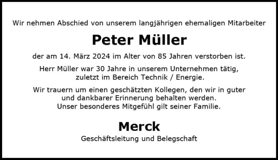 Traueranzeige von Peter Müller von Darmstädter Echo