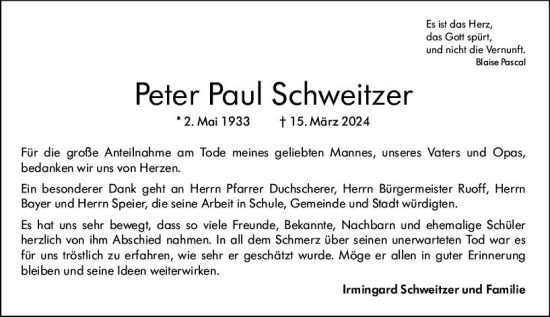 Traueranzeige von Peter Paul Schweitzer von Nassauische Neue Presse