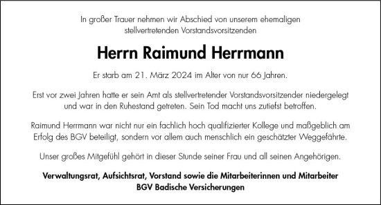Traueranzeige von Raimund Herrmann von Dieburger Anzeiger/Groß-Zimmerner Lokal-Anzeiger
