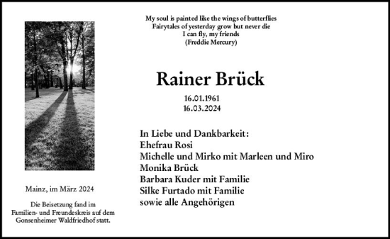 Traueranzeige von Rainer Brück von Allgemeine Zeitung Mainz