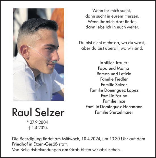 Traueranzeige von Raut Selzer von Odenwälder Echo