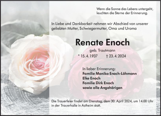 Traueranzeige von Renate Enoch von Rüsselsheimer Echo