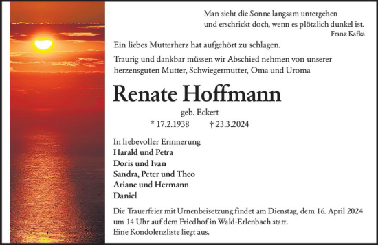 Traueranzeige von Renate Hoffmann von Starkenburger Echo