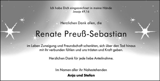 Traueranzeige von Renate Preuß-Sebastian von Hochheimer Zeitung