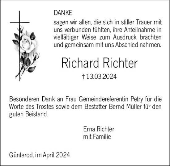 Traueranzeige von Richard Richter von Hinterländer Anzeiger
