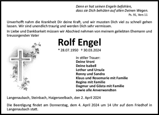 Traueranzeige von Rolf Engel von Dill Block
