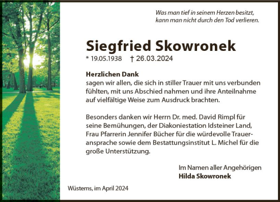 Traueranzeige von Siegfried Skowronek von Camberger Anzeiger