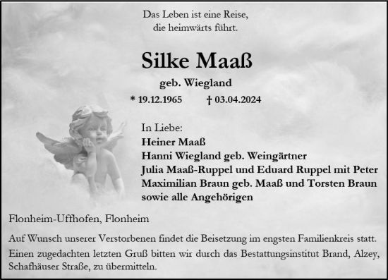 Traueranzeige von Silke Maaß von Allgemeine Zeitung Alzey