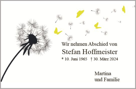 Traueranzeige von Stefan Hoffmeister von Wiesbadener Kurier