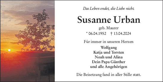 Traueranzeige von Susanne Urban von Camberger Anzeiger