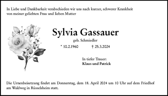 Traueranzeige von Sylvia Gassauer von Rüsselsheimer Echo