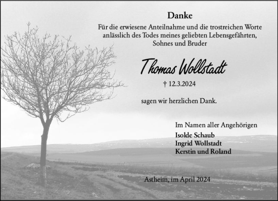 Traueranzeige von Thomas Wollstadt von Rüsselsheimer Echo