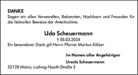 Traueranzeige von Udo Scheuermann von Allgemeine Zeitung Mainz
