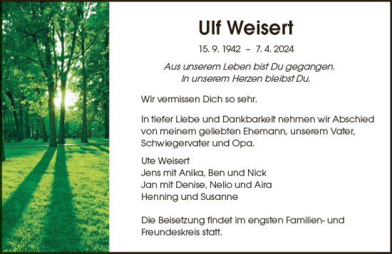 Traueranzeige von Ulf Weisert von Darmstädter Echo