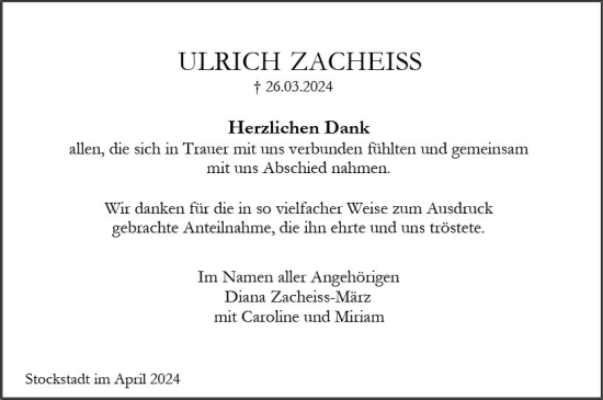 Traueranzeige von Ulrich Zacheiss von Groß-Gerauer Echo