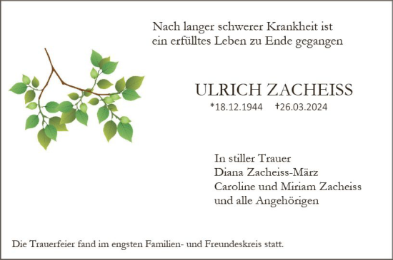 Traueranzeige von Ulrich Zacheiss von Groß-Gerauer Echo