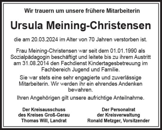 Traueranzeige von Ursula Meining-Christensen von Groß-Gerauer Echo