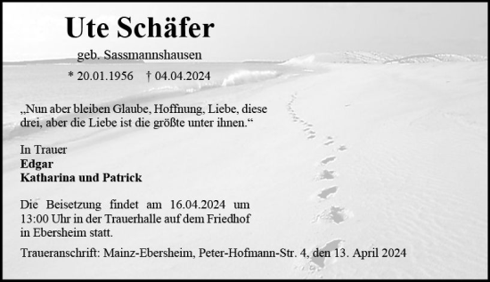 Traueranzeige von Ute Schäfer von Dill Block