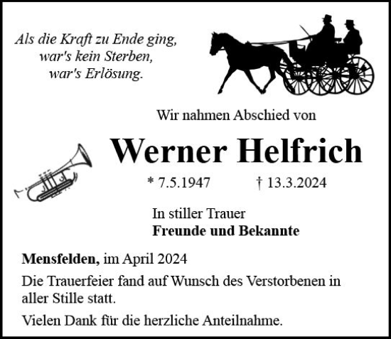 Traueranzeige von Werner Helfrich von Camberger Anzeiger