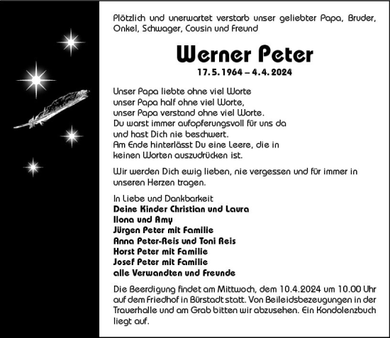 Traueranzeige von Werner Peter von Starkenburger Echo
