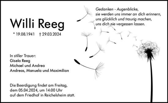 Traueranzeige von Willi Reeg von Odenwälder Echo