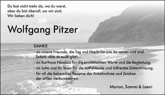 Traueranzeige von Wolfgang Pitzer von Hinterländer Anzeiger