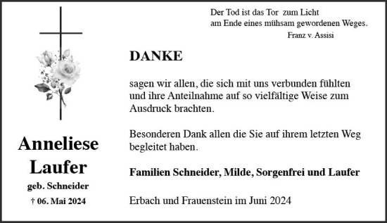 Traueranzeige von Anneliese Laufer von Wiesbadener Kurier