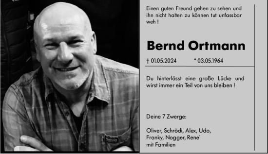 Traueranzeige von Bernd Ortmann von Darmstädter Echo