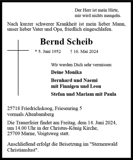 Traueranzeige von Bernd Scheib von Allgemeine Zeitung Bad Kreuznach