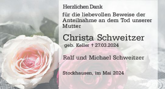 Traueranzeige von Christa Schweitzer von Wetzlarer Neue Zeitung