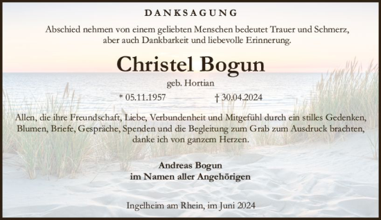 Traueranzeige von Christel Bogun von Allgemeine Zeitung Bingen/Ingelheim