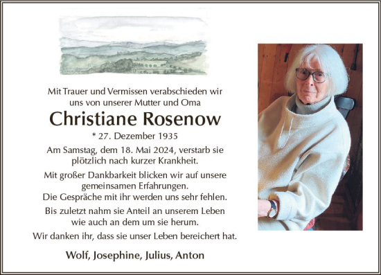 Traueranzeige von Christiane Rosenow von Darmstädter Echo