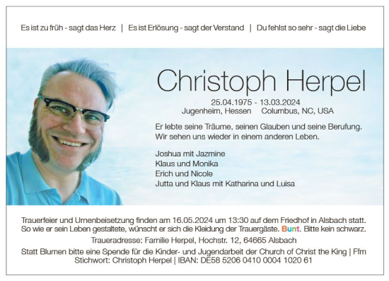 Traueranzeige von Christoph Herpel von Darmstädter Echo
