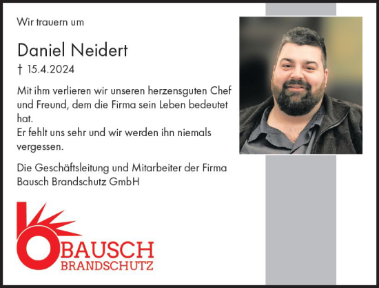 Traueranzeige von Daniel Neidert von Weilburger Tageblatt