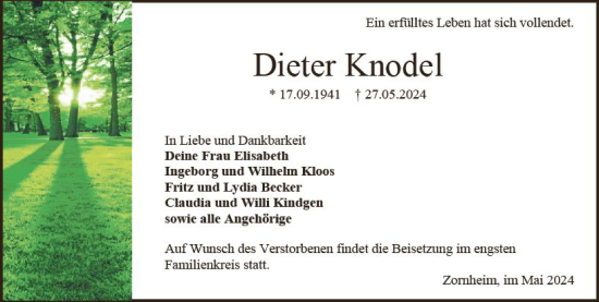 Traueranzeige von Dieter Knodel von Allgemeine Zeitung Mainz