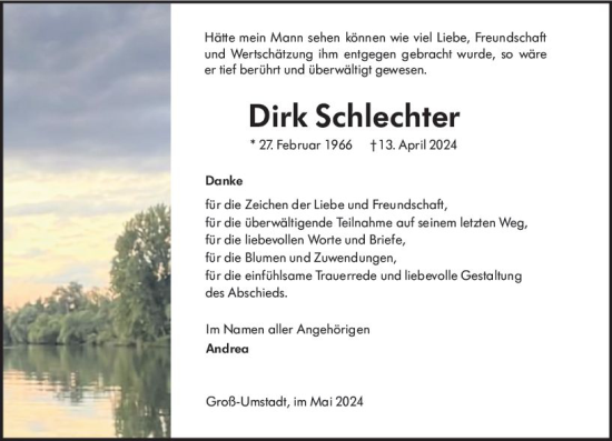 Traueranzeige von Dirk Schlechter von Groß-Gerauer Echo